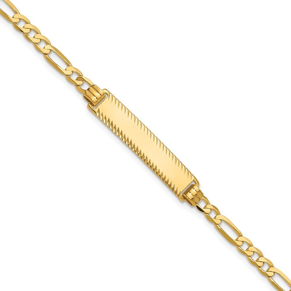 14k Yellow Gold Flat Figaro Link Diamond Cut ID Bracelet